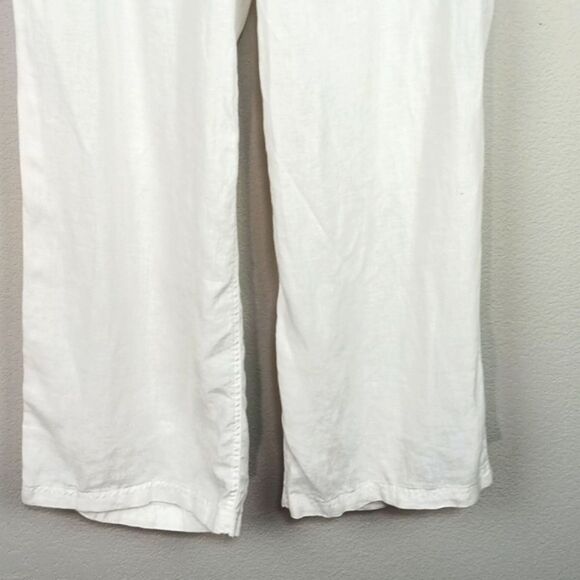 Kenar Women White Drawstring Straight Leg 100% Linen Pants sz L - Picture 4 of 8